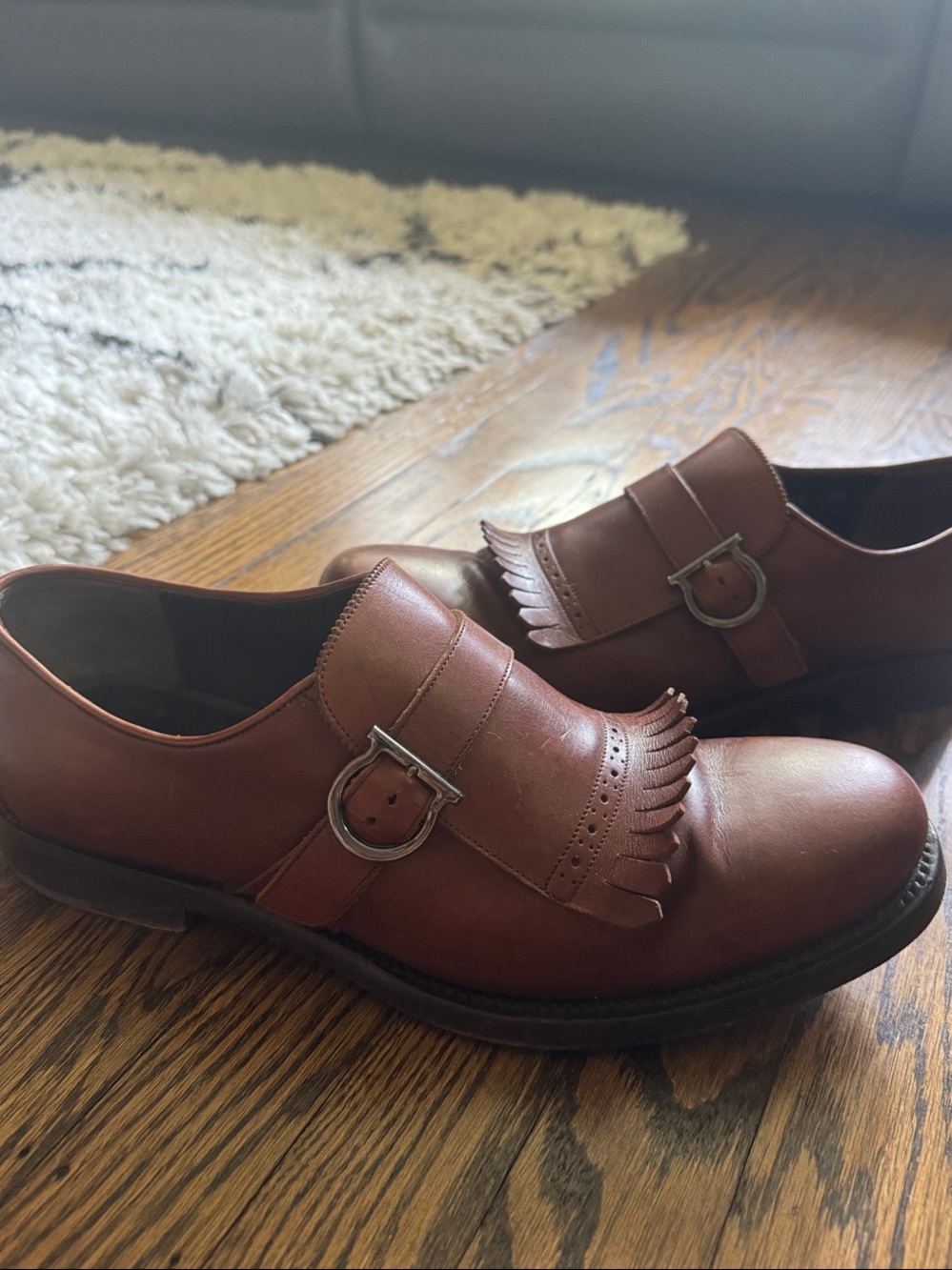 Salvatore Ferragamo Brown Leather Kiltie Derby Shoes lavarazione
